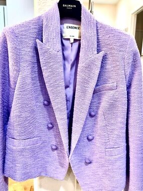 L'AGENCE Lilac Textured Double-Breasted Blazer